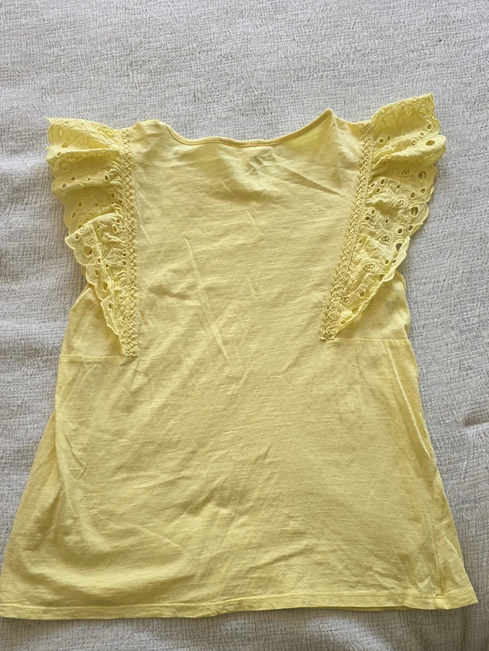 Lauren Conrad Yellow Cotton Eyelet Ruffle Short Sleeve Top Summer Cottagecore - Picture 5 of 5